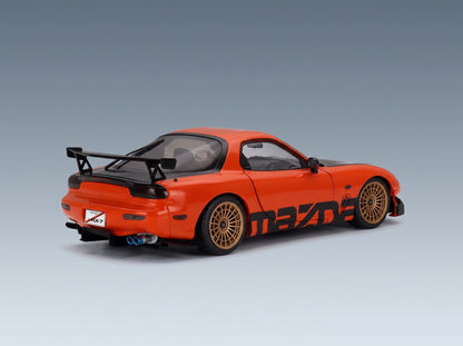Mazda RX-7 FD3S Works Coupe 1999 Orange Solido 1:18 scale model - rear three-quarter view