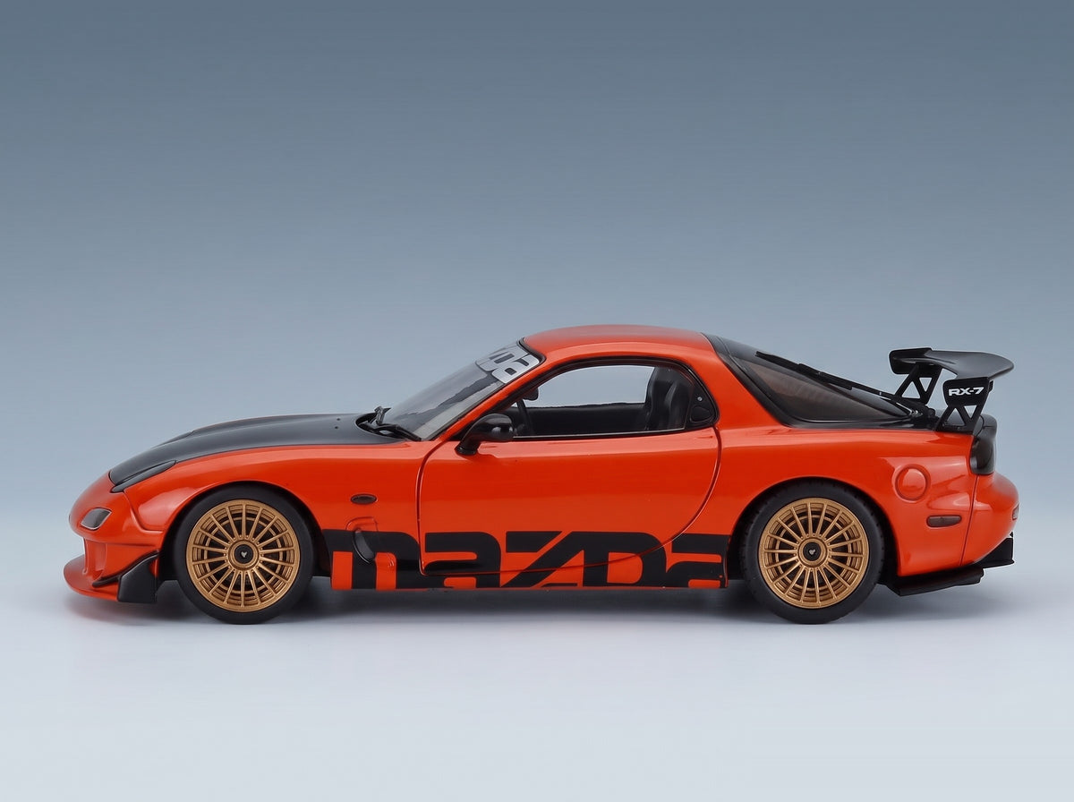Mazda RX-7 FD3S Works Coupe 1999 Orange Solido 1:18 scale model - side view