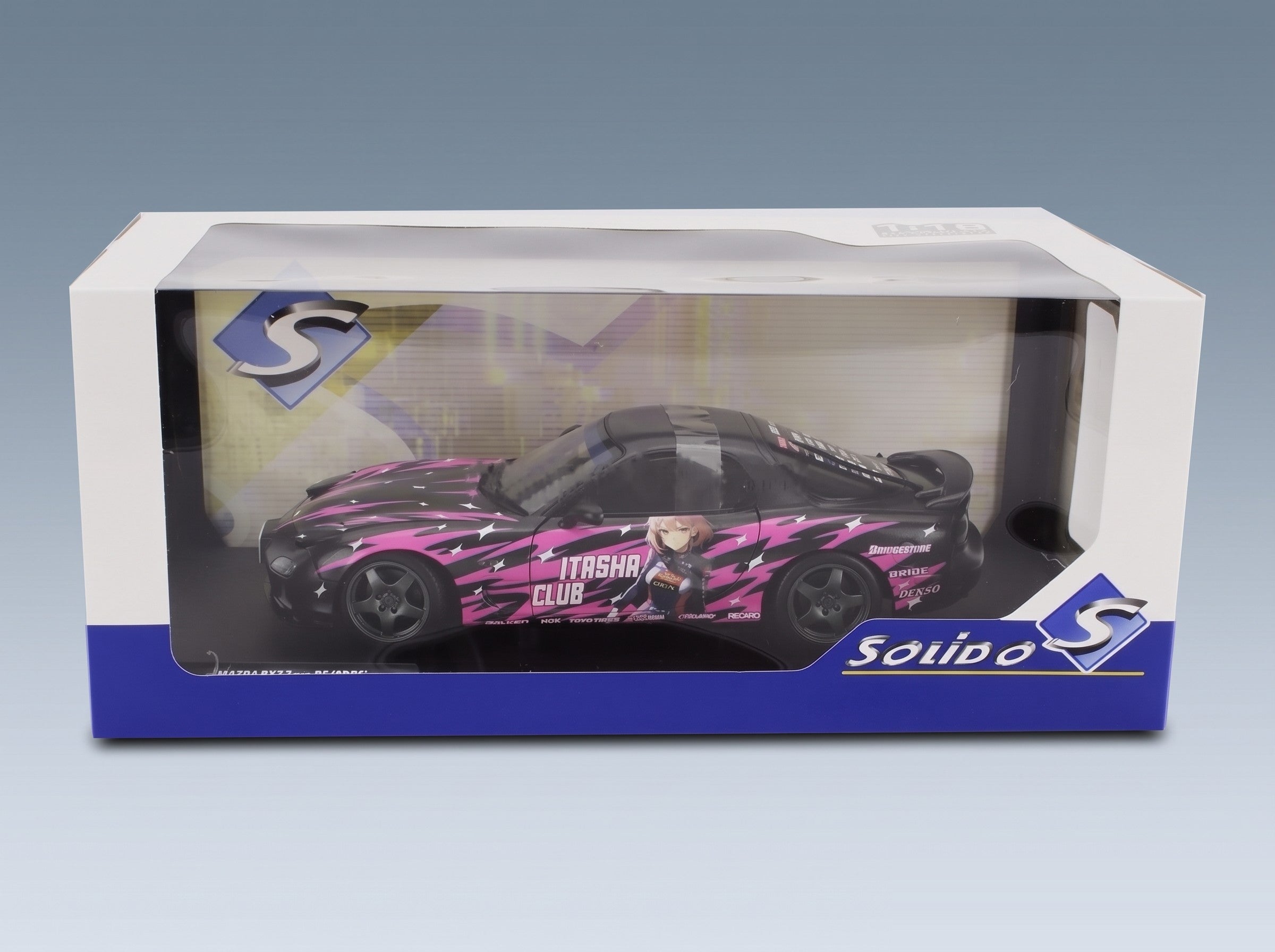 Mazda RX-7 FD3S Works Itasha Club Coupé 1999 Black Fucsia Solido 1:18 scale model - original packaging