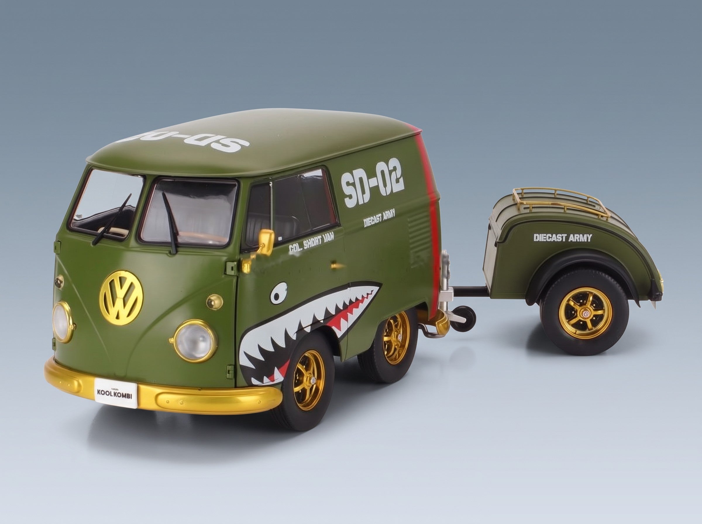 Volkswagen T1 Van Kool Combi with Trailer 1950 Green Solido 1:18 scale model - side view