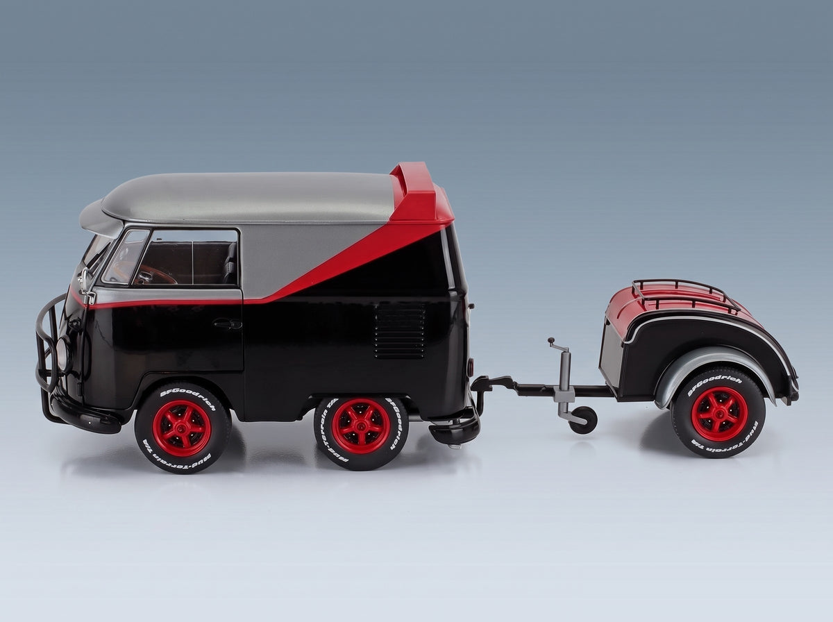 Volkswagen T1 Van Kool Combi Sport with Trailer 1950 Black Silver Red Solido 1:18 scale model - side view