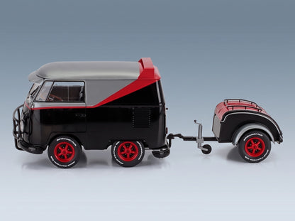 Volkswagen T1 Van Kool Combi Sport with Trailer 1950 Black Silver Red Solido 1:18 scale model - side view