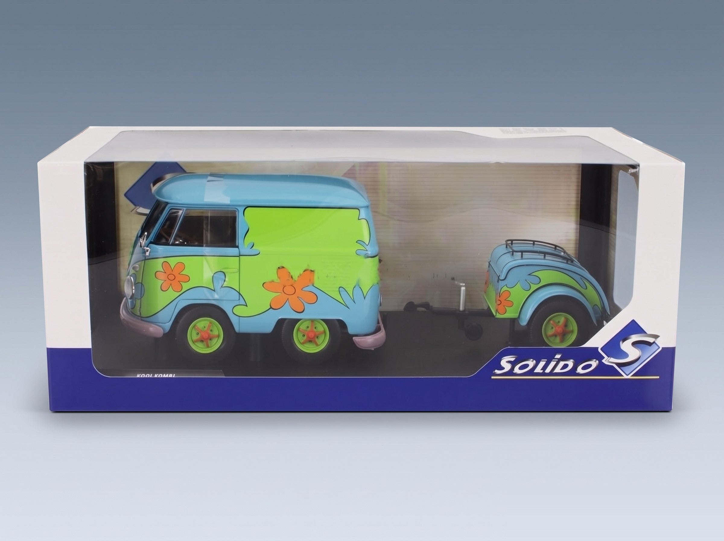 Volkswagen T1 Van Kool Combi Ghosthunters Machine with Trailer 1950 Blue Green Solido 1:18 scale model - original packaging
