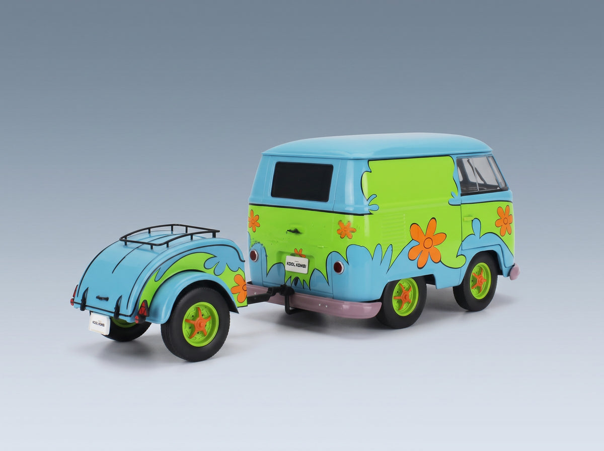 Volkswagen T1 Van Kool Combi Ghosthunters Machine with Trailer 1950 Blue Green Solido 1:18 scale model - rear three-quarter view