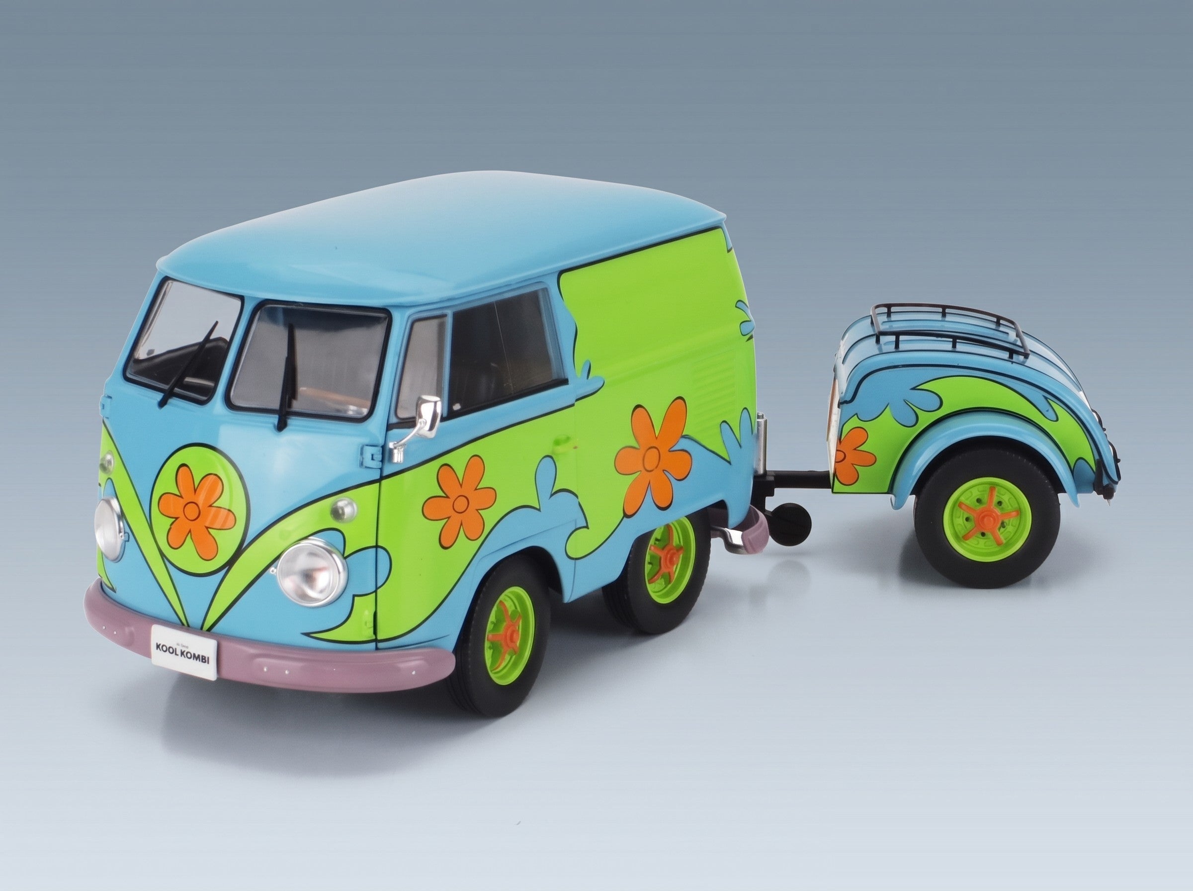 Volkswagen T1 Van Kool Combi Ghosthunters Machine with Trailer 1950 Blue Green Solido 1:18 scale model - side view
