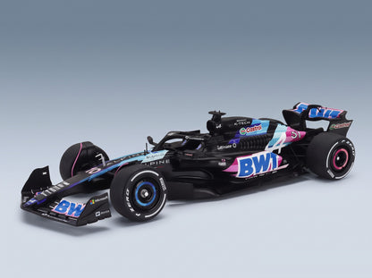 Alpine F1 A524 BWT Alpine F1 Team No. 31 No. 10 Esteban Ocon Pierre Gasly Presentation Season 2024 Solido 1:18 - front three-quarter view