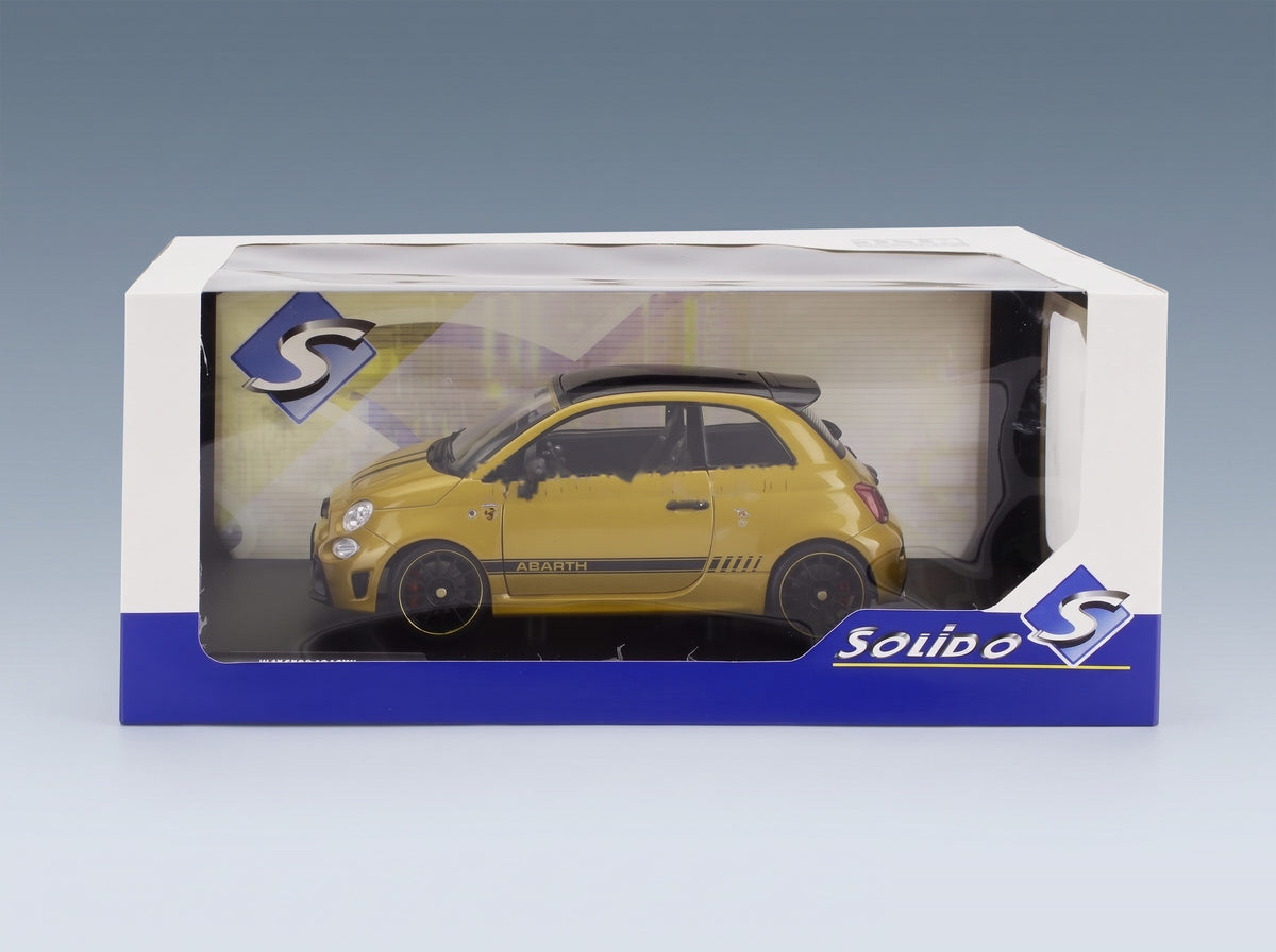 Fiat Nuova 500 Abarth 595 2023 Yellow Metallic Black Solido 1:18 scale model - original packaging