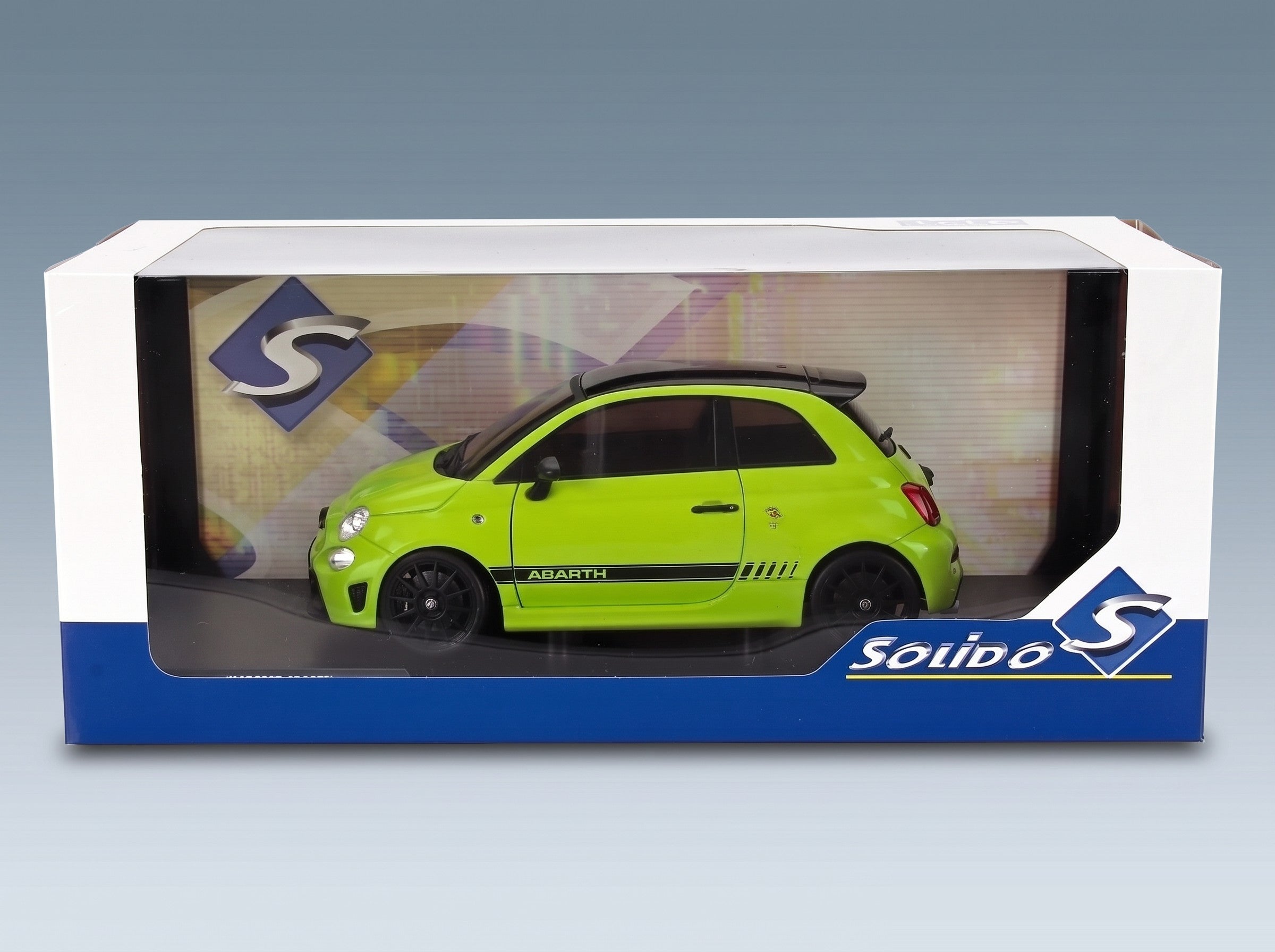 Fiat Nuova 500 Abarth 595 2023 Light Green Black Solido 1:18 scale model - original packaging