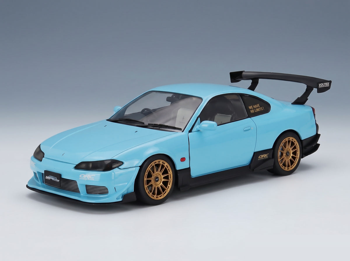 Nissan Silvia S15 Coupé Spec-R Aero 1999 Blue Solido 1:18 scale model - front three-quarter view