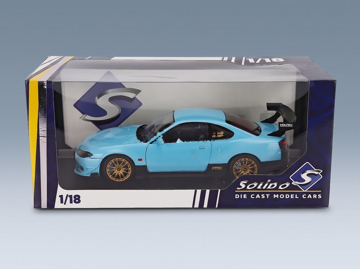 Nissan Silvia S15 Coupé Spec-R Aero 1999 Blue Solido 1:18 scale model - original packaging