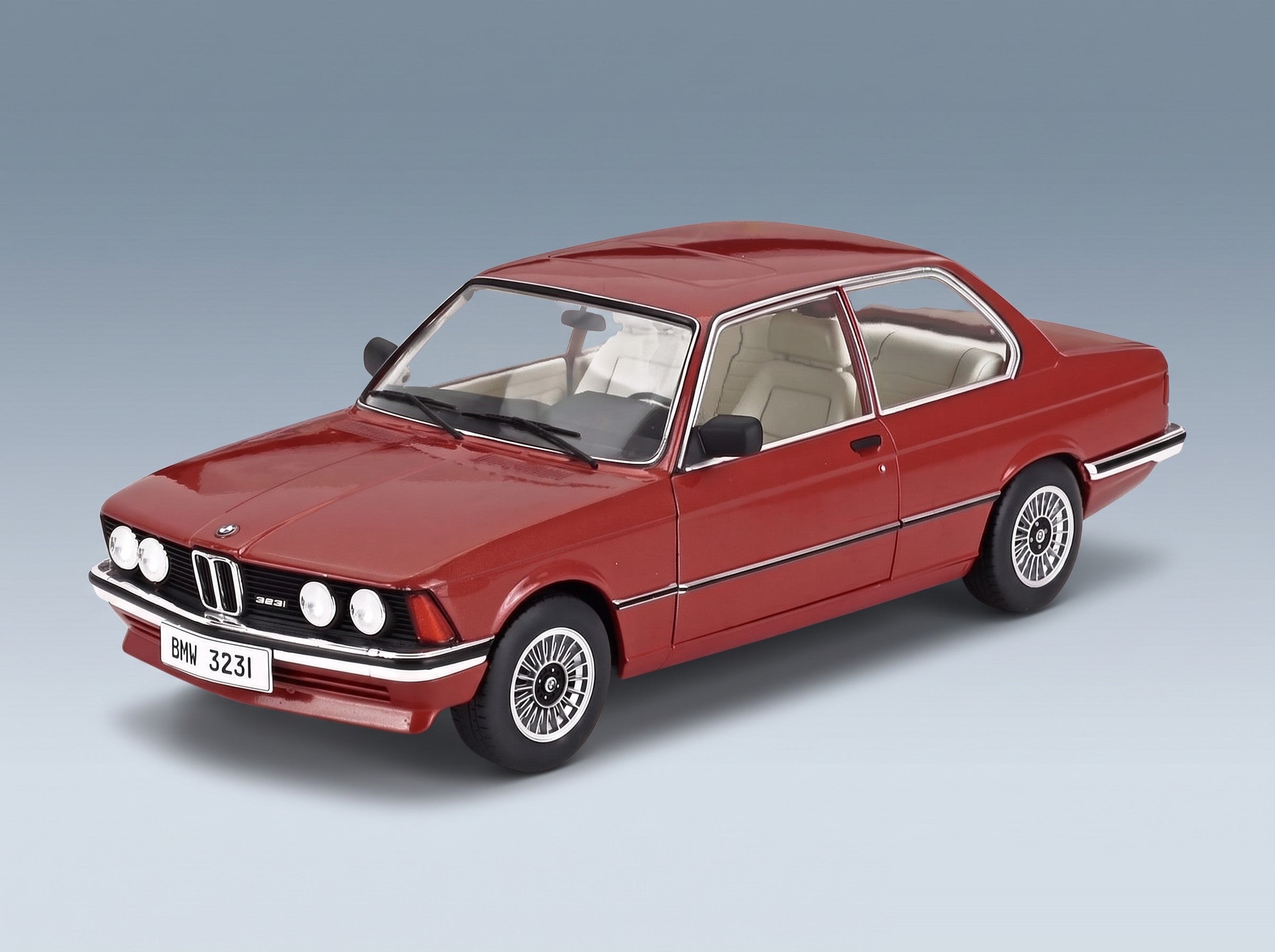 BMW 3 Series 323i (E21) 1980 Red Metallic Solido 1:18 scale model - front three-quarter view