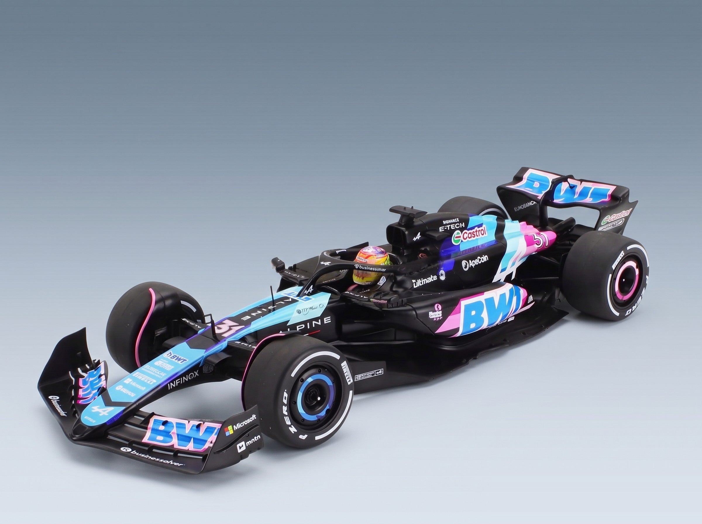 Alpine F1 A524 BWT Alpine F1 Team No. 31 Esteban Ocon Miami GP 2024 Solido 1:18 scale model - front three-quarter view