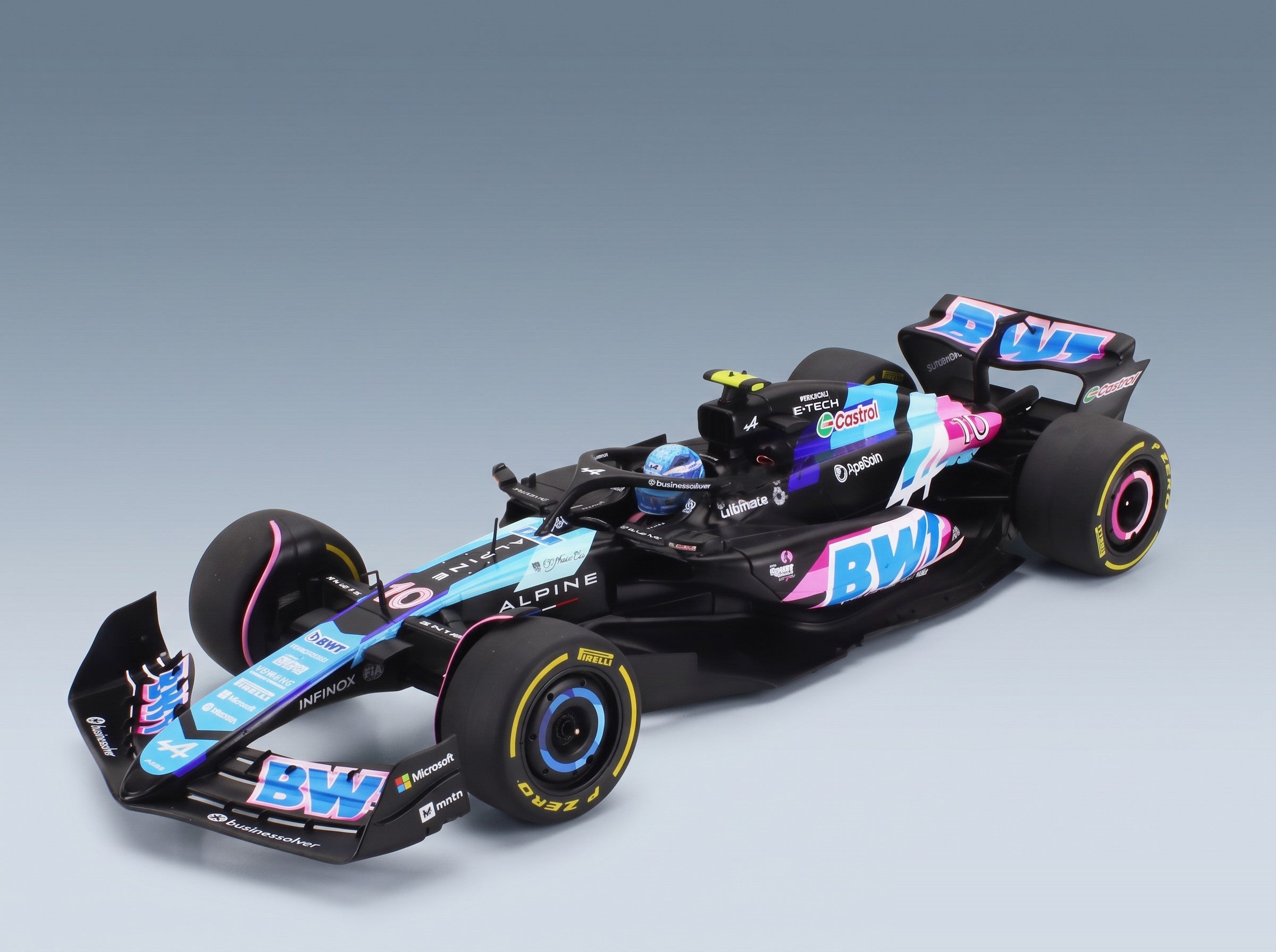 Alpine F1 A524 BWT Alpine F1 Team No. 10 Pierre Gasly Monaco GP 2024 Solido 1:18 scale model - front three-quarter view
