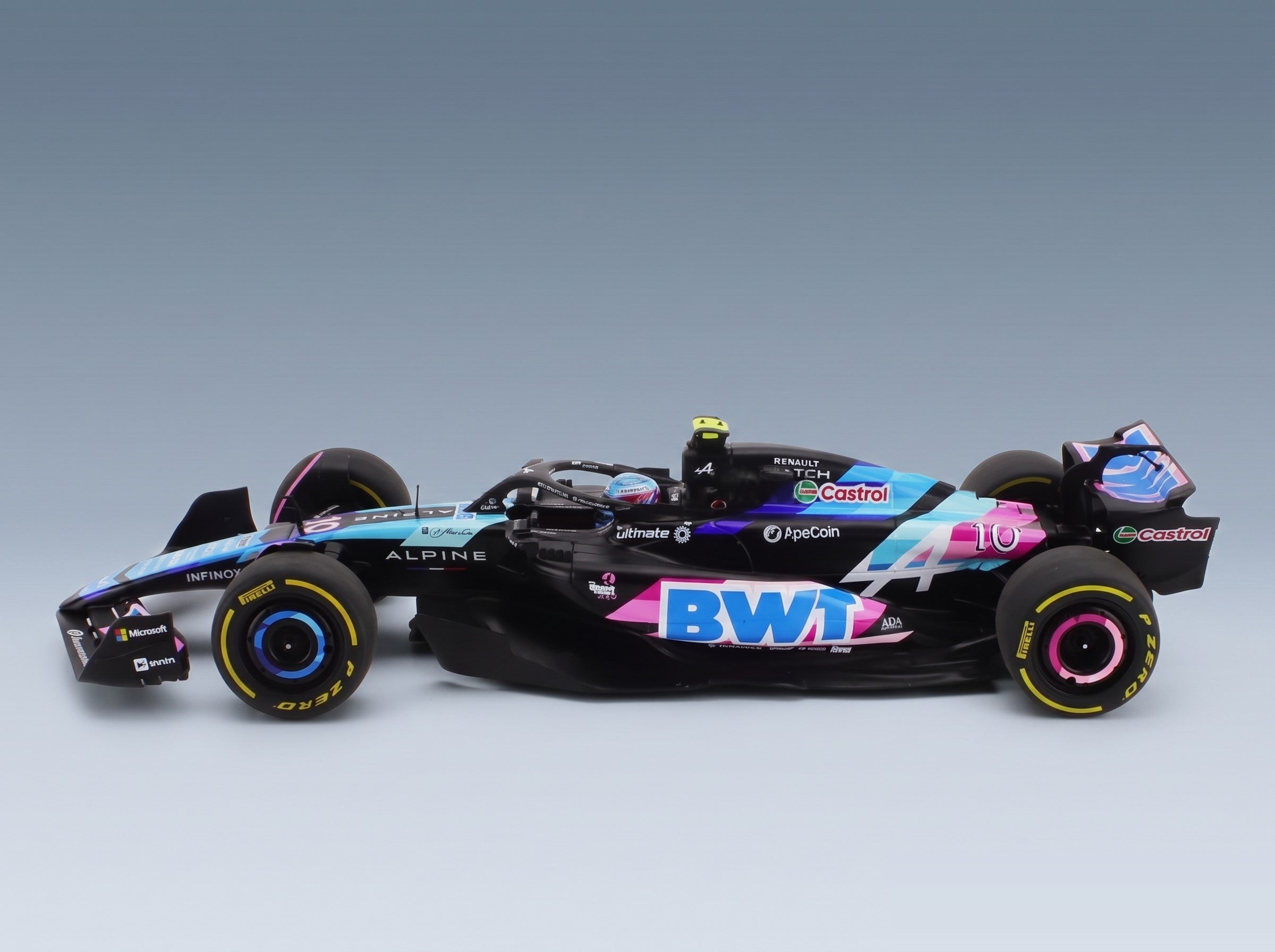 Alpine F1 A524 BWT Alpine F1 Team No. 10 Pierre Gasly Monaco GP 2024 Solido 1:18 scale model - side view