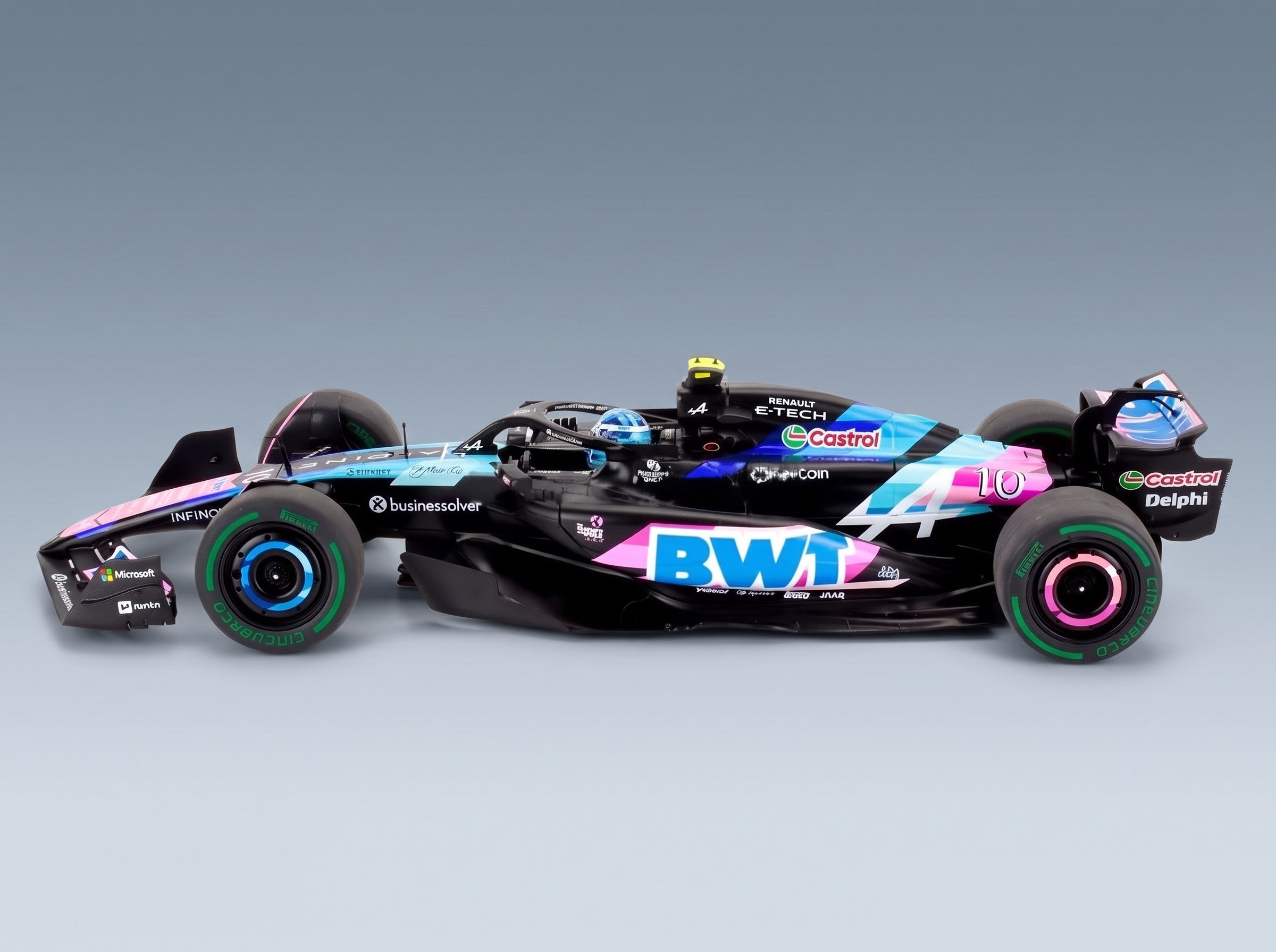 Alpine F1 A524 BWT Alpine F1 Team No. 10 Pierre Gasly Brazilian GP 2024 Solido 1:18 scale model - side view