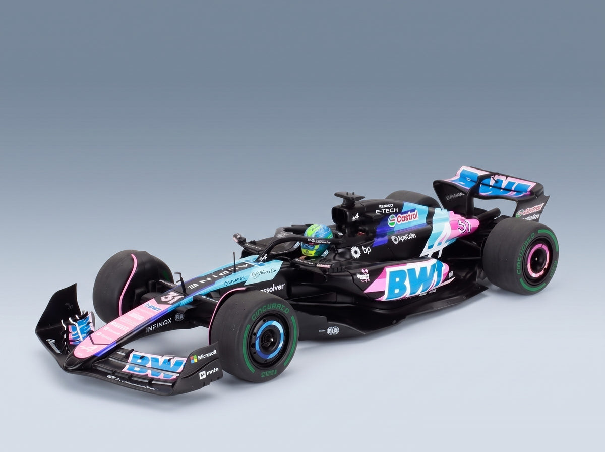 Alpine F1 A524 BWT Alpine F1 Team No. 31 Esteban Ocon Brazilian GP 2024 Solido 1:18 scale model - front three-quarter view