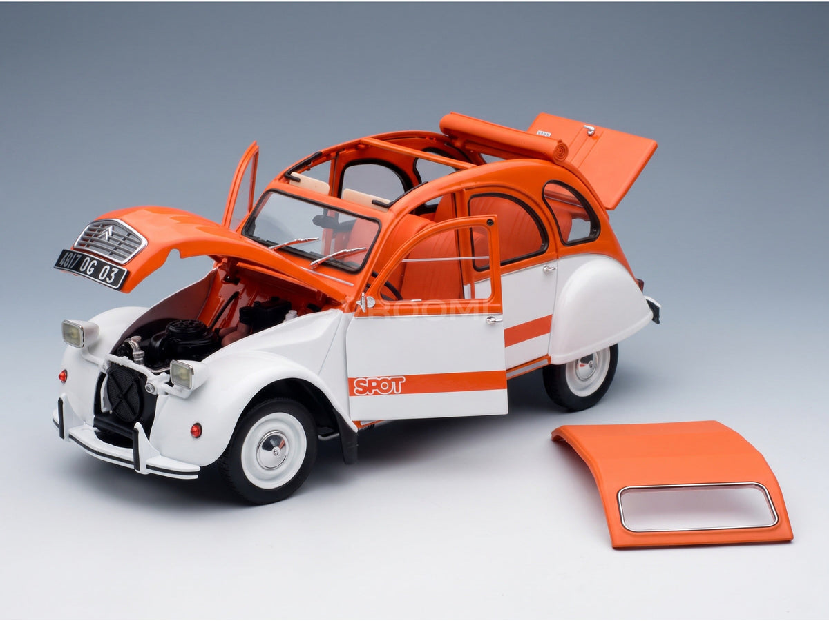 Citroën 2CV Spot 1976 Orange White Norev 1:18 scale model - opening parts