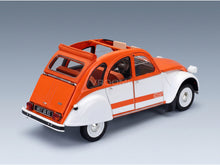 Citroën 2CV Spot 1976 Orange White Norev 1:18 scale model - rear three-quarter view