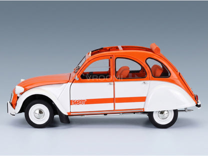 Citroën 2CV Spot 1976 Orange White Norev 1:18 scale model - side view