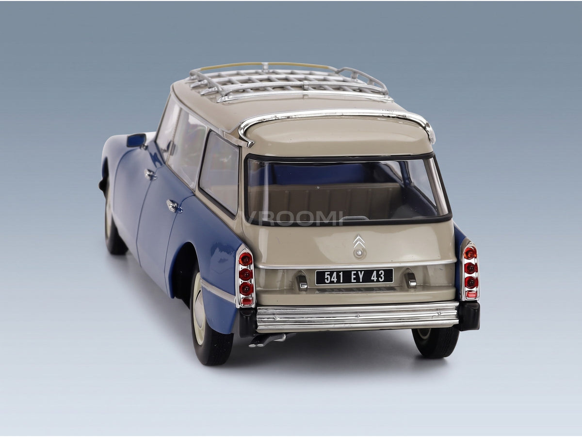 Citroën ID19 Break SW Station Wagon 1967 Danube Blue White Norev 1:18 scale model - rear three-quarter view