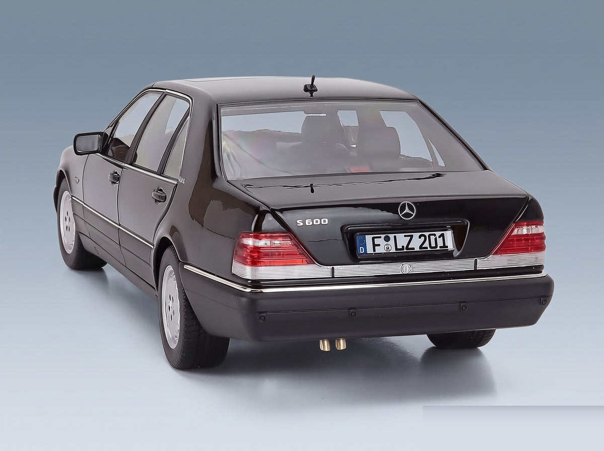 Mercedes-Benz S-Class S600 1997 Black Norev 1:18 scale model - rear three-quarter view