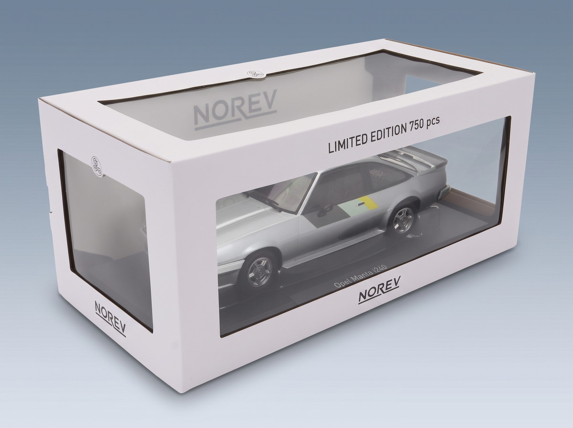 Opel Manta B i240 1985 Silver Norev 1:18 scale model - original packaging