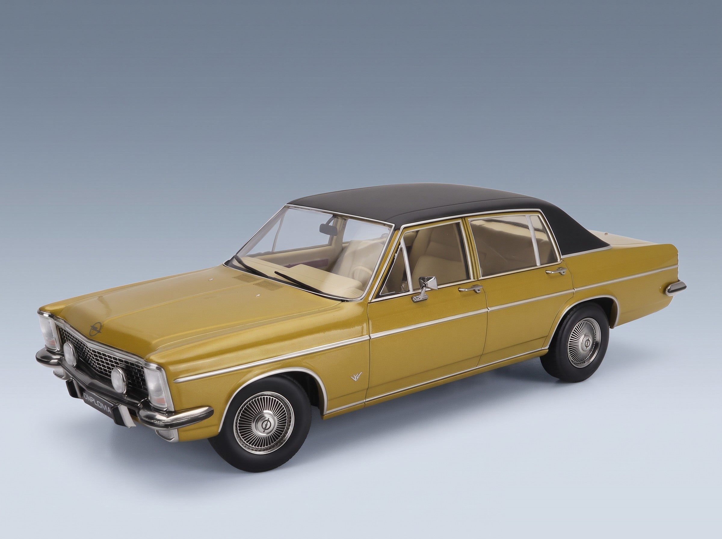 Opel Diplomat V8 1969 Gold Black Norev 1:18 scale model - front three-quarter view