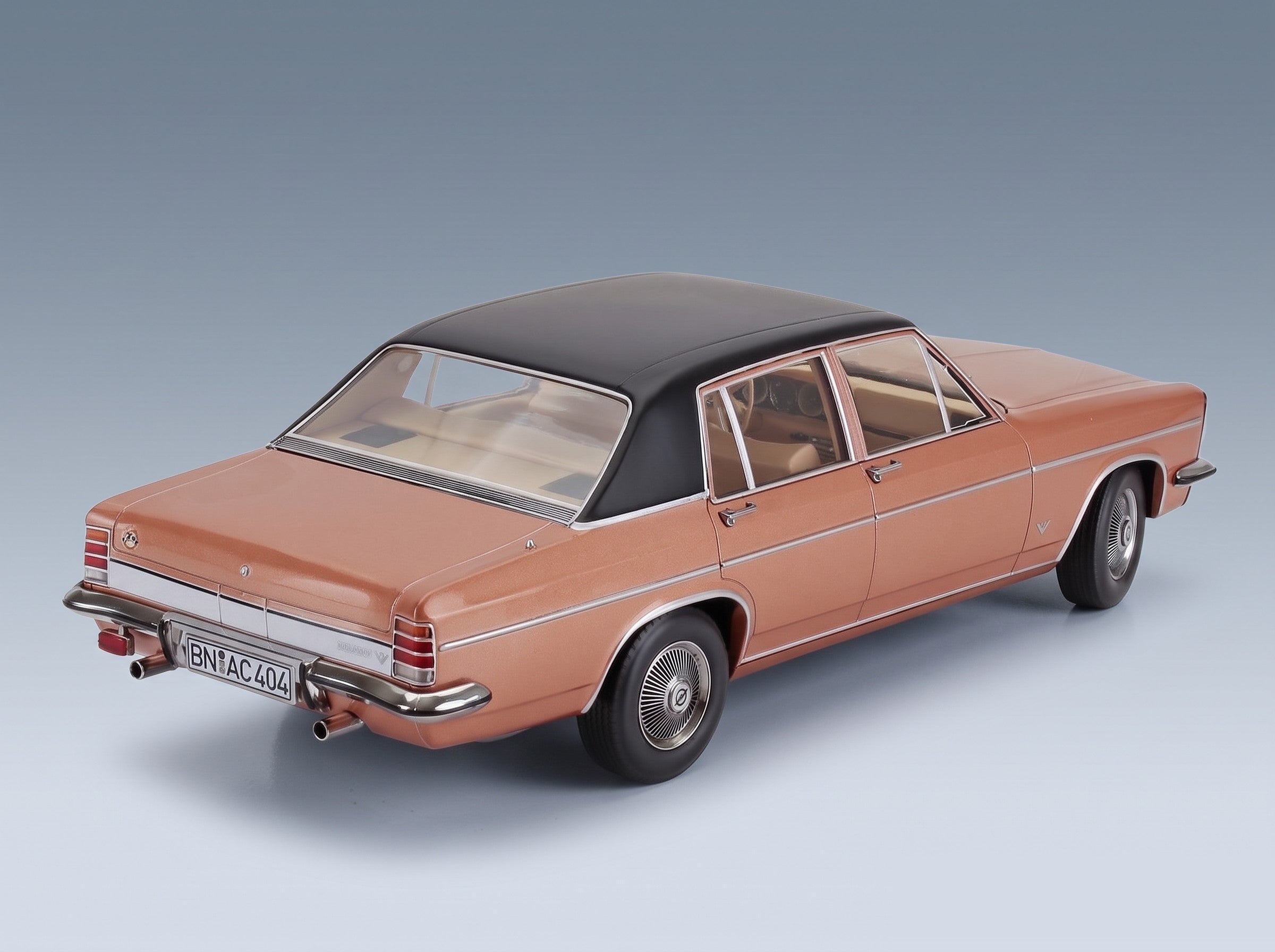 Opel Diplomat V8 1969 Copper Black Norev 1:18 scale model - rear three-quarter view
