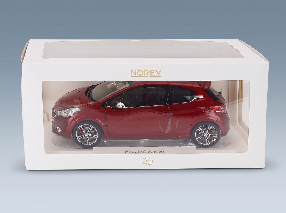 Peugeot 208 GTI 2013 Rubis Red Metallic Norev 1:18 scale model - original packaging