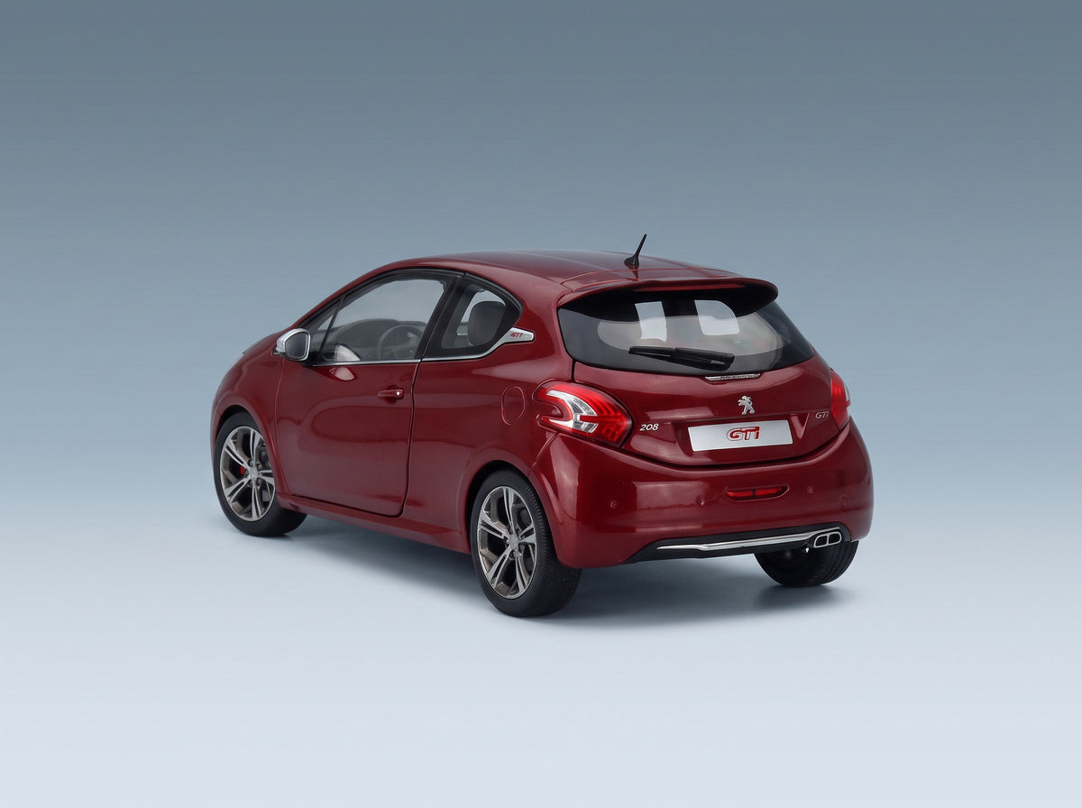 Peugeot 208 GTI 2013 Rubis Red Metallic Norev 1:18 scale model - rear three-quarter view