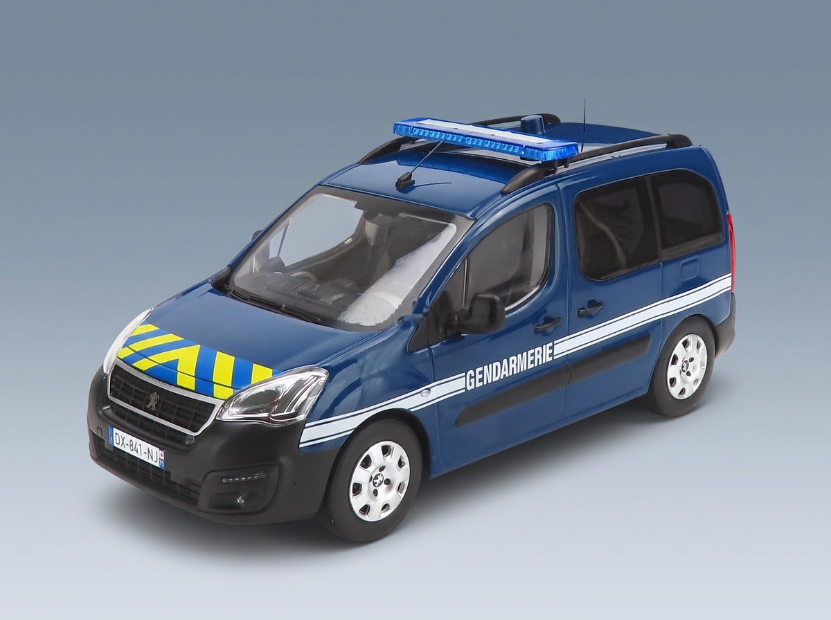 Peugeot Partner Gendarmerie 2018 Blue Yellow Norev 1:18 scale model - front three-quarter view