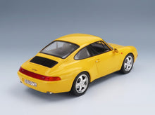 Porsche 911 993 Carrera Coupe 1994 Yellow Norev 1:18 scale model - rear three-quarter view