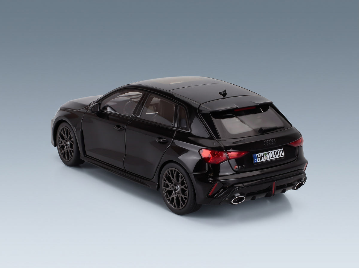 Audi A3 RS3 2025 Black Norev 1:18 scale model - rear three-quarter view