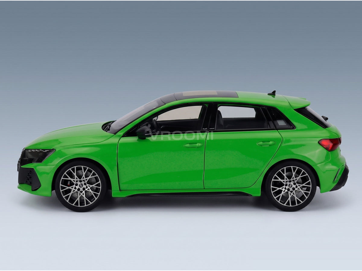Audi A3 RS3 Sportback 2025 Green Norev 1:18 scale model - front three-quarter view