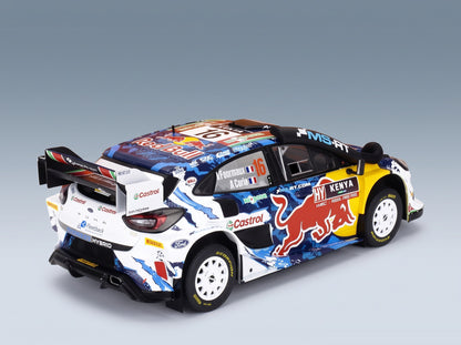 Ford Puma Rally1 M-Sport Ford WRT No. 16 Fourmaux Coria Safari Rally Kenya 2024 with Snorkel IXO Models 1:18 scale model - rear three-quarter view