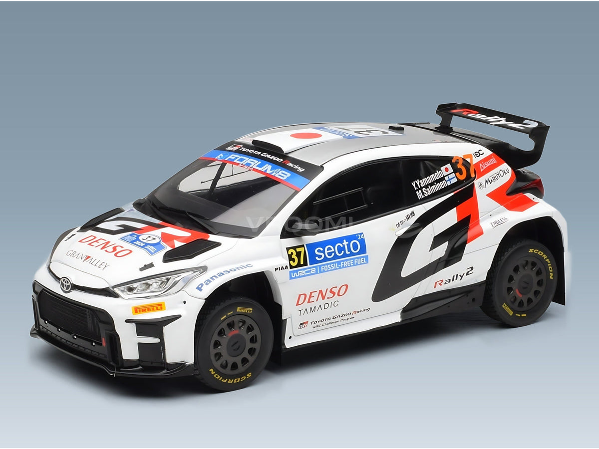 Toyota Yaris GR Rally1 Toyota Gazoo Racing WRT No. 37 Yuki Yamamoto Marko Salminen Rally Finland 2024 IXO Models 1:18 scale model - front three-quarter view