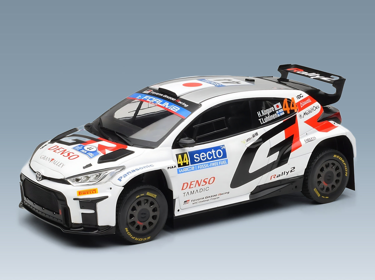 Toyota Yaris GR Rally1 Toyota Gazoo Racing WRT No. 44 Hikaru Kogure Topi Luhtinen Rally Finland 2024 IXO Models 1:18 scale model - front three-quarter view