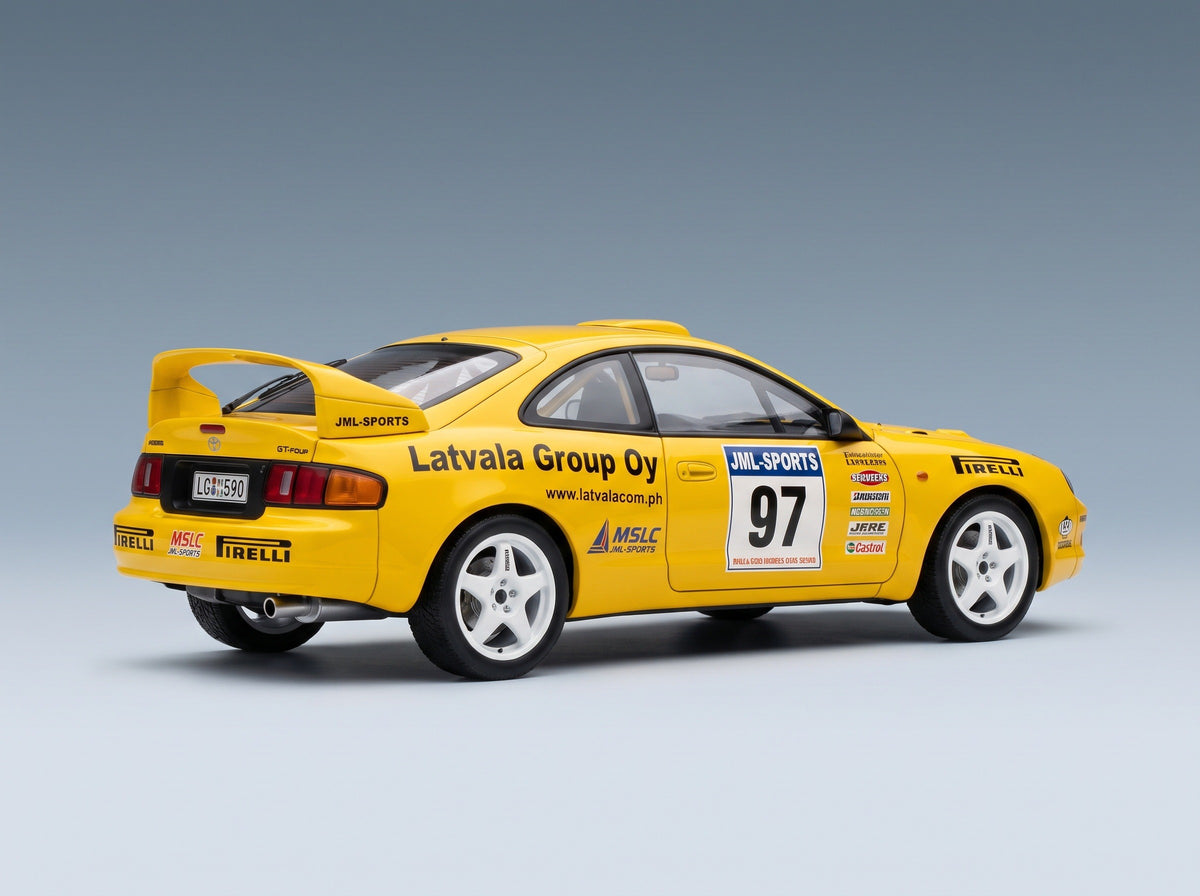 Toyota Celica GT-Four ST185 No. 97 Latvala Hänninen Rally Arctic Lapland 2024 IXO Models 1:18 scale model - rear three-quarter view
