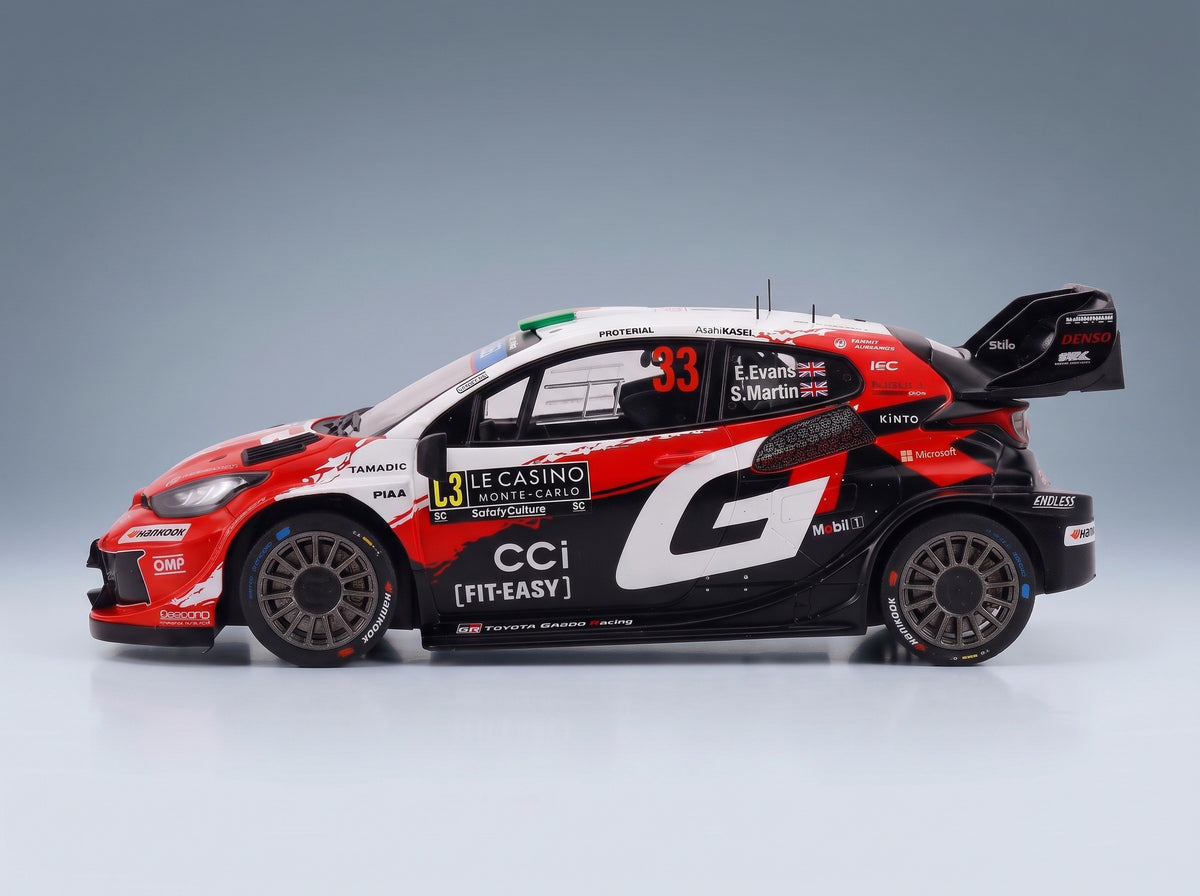 TOYOTA - YARIS GR WRC RALLY1 HYBRID TEAM TOYOTA GAZOO RACING WRT N 33 2nd RALLY MONTECARLO 2026 ELFYN EVANS - SCOTT MARTIN - RED WHITE BLACK scale model - side view