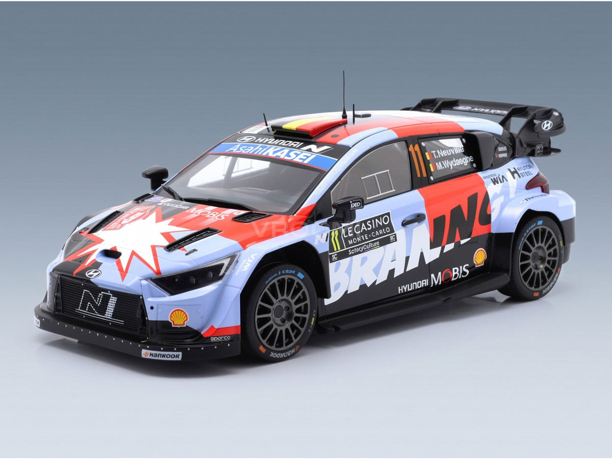 HYUNDAI - i20 N WRC RALLY1 TEAM SHELL MOBIS WRT N 11 RALLY MONTECARLO 2026 THIERRY NEUVILLE - MARTIJN WYDAEGHE - LIGHT BLUE RED scale model - front three-quarter view
