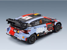 HYUNDAI - i20 N WRC RALLY1 TEAM SHELL MOBIS WRT N 11 RALLY MONTECARLO 2026 THIERRY NEUVILLE - MARTIJN WYDAEGHE - LIGHT BLUE RED scale model - rear three-quarter view