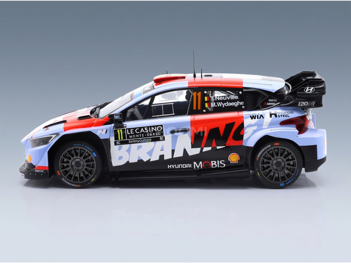 HYUNDAI - i20 N WRC RALLY1 TEAM SHELL MOBIS WRT N 11 RALLY MONTECARLO 2026 THIERRY NEUVILLE - MARTIJN WYDAEGHE - LIGHT BLUE RED scale model - side view