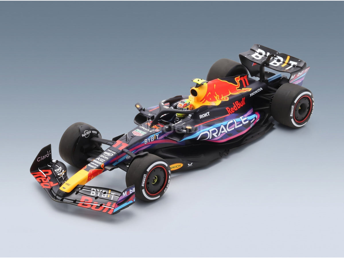 Red Bull RB19 Oracle Red Bull Racing No. 11 2nd Miami GP Sergio Perez 2023 Spark Model 1:18 scale model - front three-quarter view