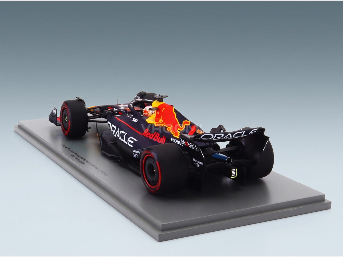 Red Bull RB19 Oracle Red Bull Racing No. 1 Max Verstappen Winner British GP World Champion 2023 Spark Model 1:18 scale model - rear three-quarter view