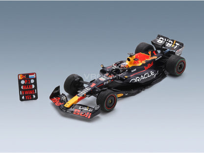 Red Bull RB19 Oracle Red Bull Racing No. 1 Max Verstappen Winner Dutch GP World Champion 2023 Spark Model 1:18 scale model - front three-quarter view