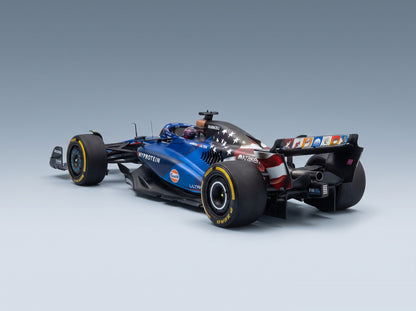 Williams FW45 Team Williams Racing Gulf No. 23 Alexander Albon Austin USA GP 2023 Spark Model 1:18 - rear three-quarter view