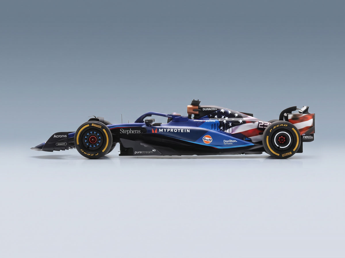 Williams FW45 Team Williams Racing Gulf No. 23 Alexander Albon Austin USA GP 2023 Spark Model 1:18 - side view