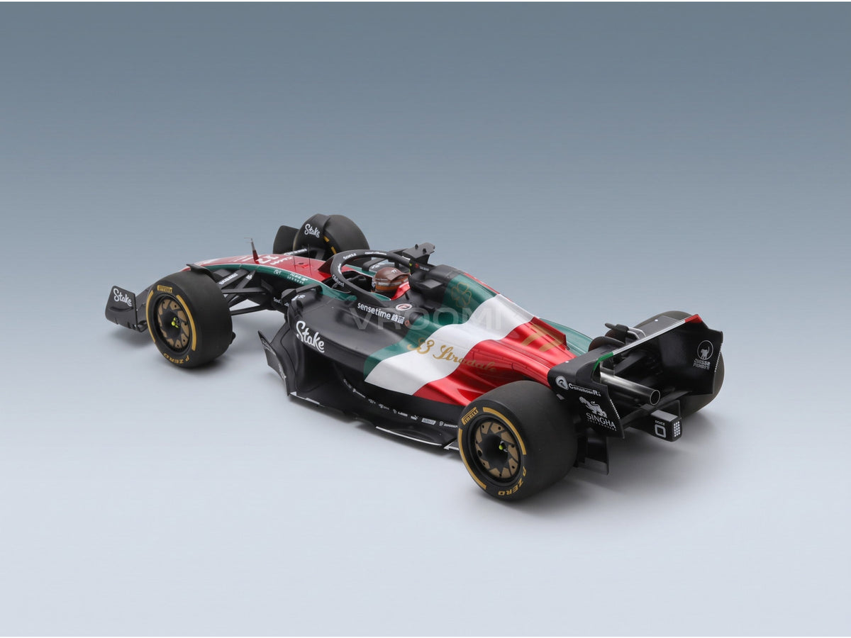 Alfa Romeo F1 C43 Team Stake No. 77 Valtteri Bottas Italian GP Monza 2023 Spark Model 1:18 scale model - rear three-quarter view