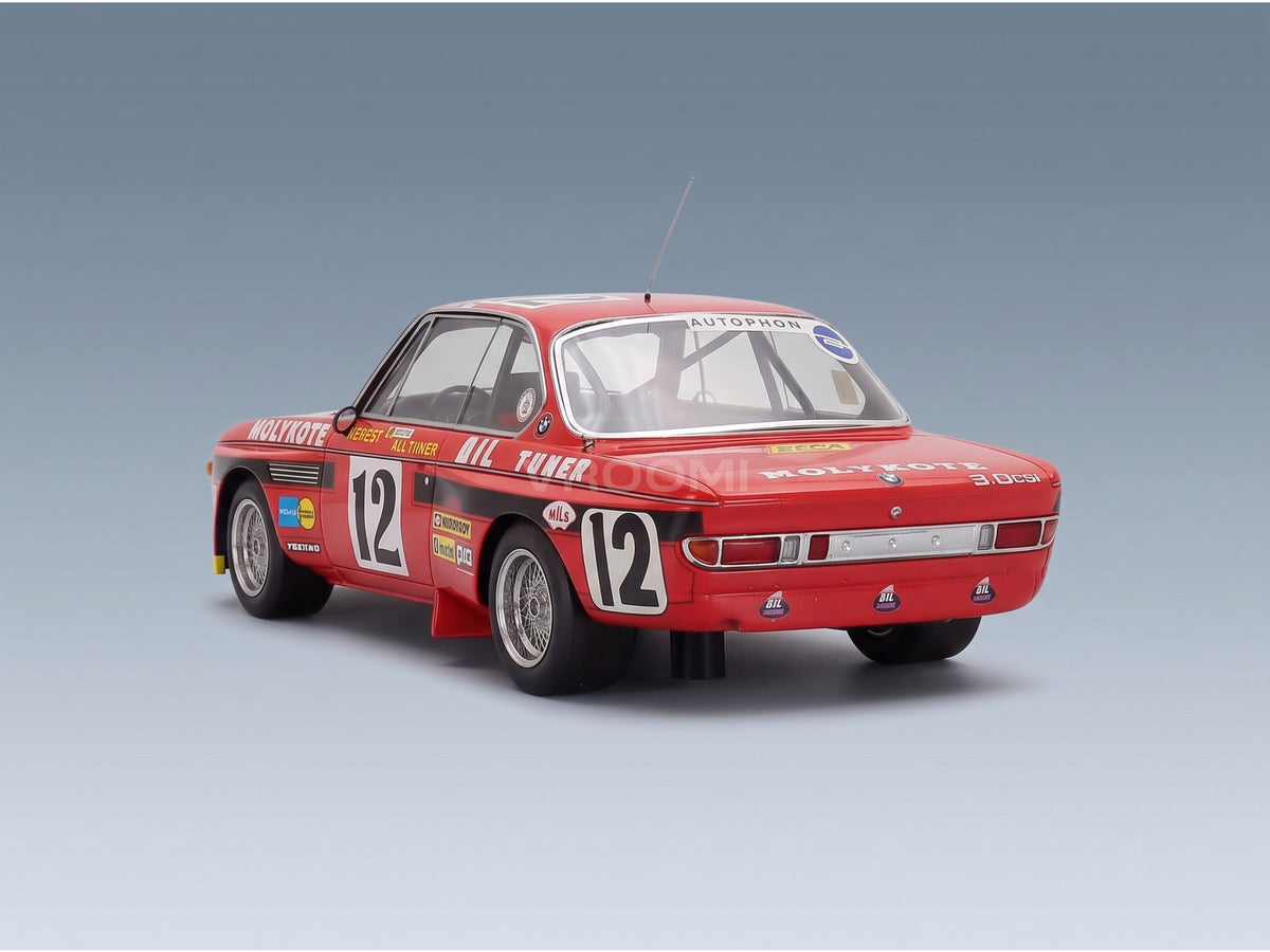 BMW 3.0 CSL Team Luigi Racing No. 12 Alain Peltier Pierre Dieudonne Jean Xhenceval Winner 24h Spa 1974 Spark Model 1:18 scale model - rear three-quarter view