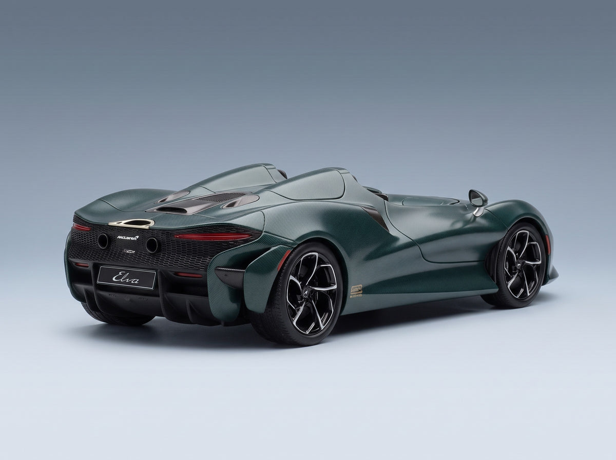 McLaren Elva 2020 Blue Green Schuco 1:18 scale model - rear three-quarter view